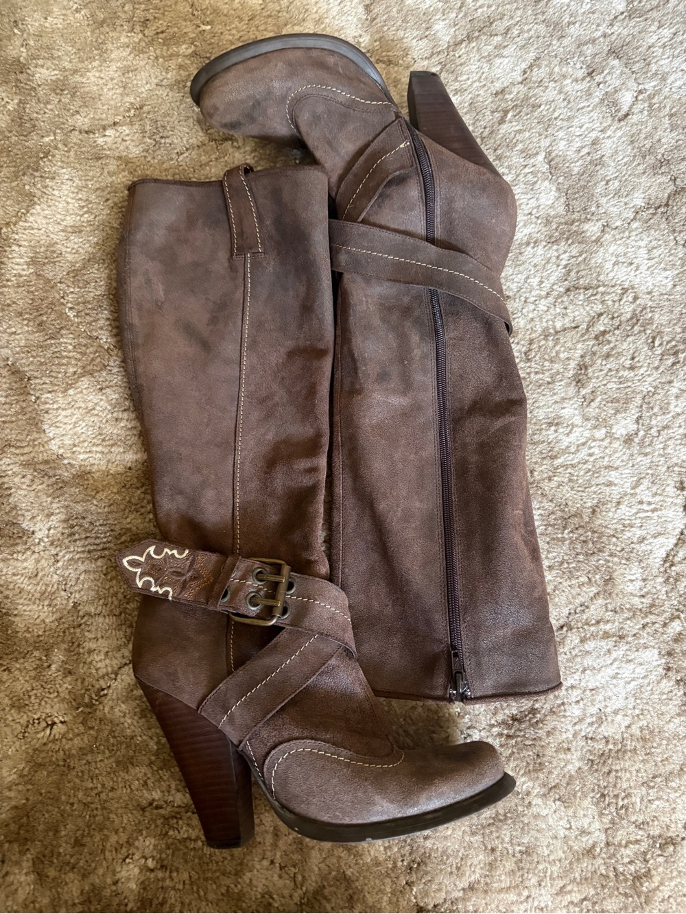 Antik Denim Dark Brown Suede Heeled Riding Boots